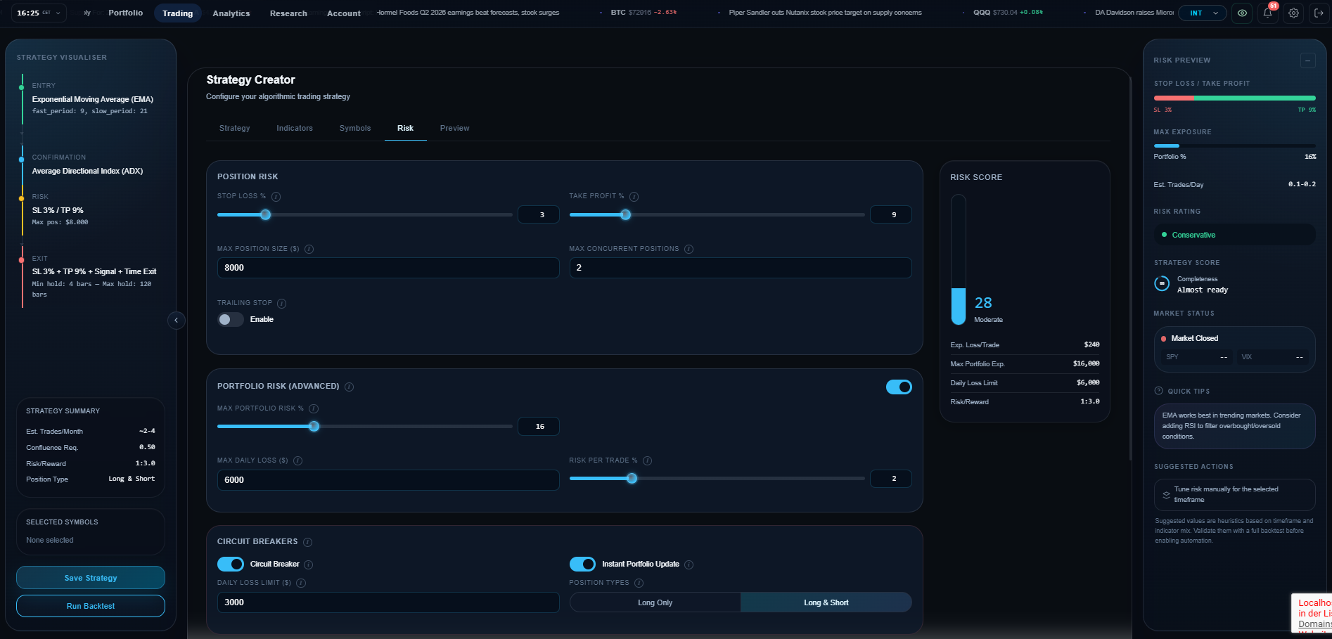 Strategy Creator workspace screenshot